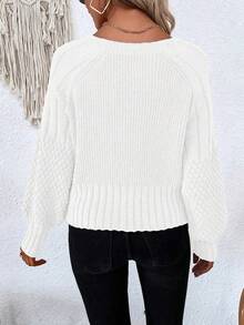 EMERY ROSE Women's Casual Solid Color Button Front Raglan Sleeve Cardigan, Autumn/Winter White Sweater Cardigan Knit Cardigan Button Up Cardigan Oversized Cardigan Summer Cardigan - White - View 2