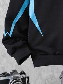 Vacaura 2pcs/Set Teen Outdoor Casual Sports BOSTON Letter & Lightning Graphic Hoodie Sweatshirt + Sweatpants Set, Autumn/Winter Fall - Black - View 6