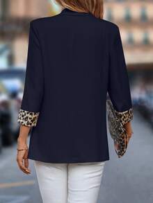 SHEIN Clasi Leopard Print Shawl Collar Open Front Blazer In Fall/Winter - Blue - View 2