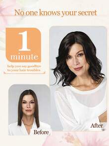 真人发片 8x8 英寸基础发片 适合稀疏头发的女性 真发片 女士发片 真人发片 - Natural Black - 查看 4