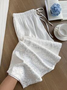 CovetEZ Quần ống rộng thường ngày họa tiết da báo trắng cỡ lớn có dây rút - trắng - Xem 2