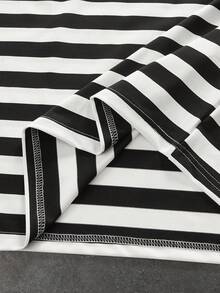 ROMWE MEN Street Life 男士字母和数字印花条纹 Polo 领长袖 T 恤 - 黑色 - 查看 5