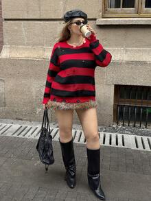 SHEIN EZwear Große Größen Halloween Schwarz & Rot Strass Vintage Pullover in Große Größen - Verschiedenfarbig - Übersicht 4