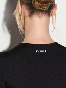 KIZN High Shine Long Sleeve Cropped Active Top For Sports Training Workouts - Black - View 4