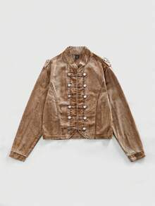 ROMWE MEN Grunge Punk Men's KPOP Autumn Double-Breasted Casual Punk Retro Denim Jacket