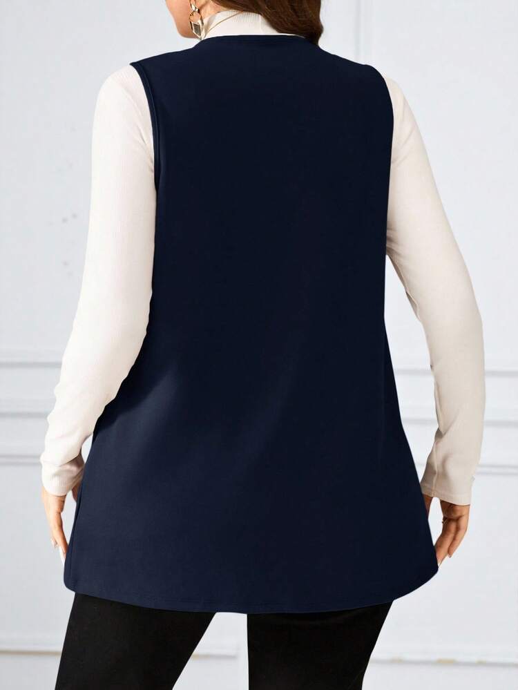 Plus Size Solid Color Sleeveless Loose Pocket Simple Casual Jacket,Spring/Summer,Summer,Vacation Woman / Vacation In Fall/Winter