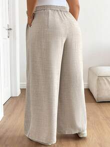 SHEIN Pantaloni larghi casual e versatili di colore unito per donne in gravidanza di taglia grande - Cachi - Visualizzare 2