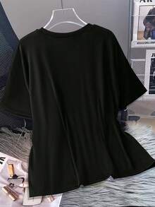 Chiquease T-Shirt mit rundem Ausschnitt und kurzen Ärmeln mit Blumenapplikationen - Schwarz - Übersicht 2