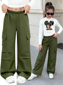 Sparklyn 两件套时尚女童印花上衣和直筒工装裤套装，白色长袖衬衫和裤子，时尚休闲街头风 - 彩色 - 查看 6