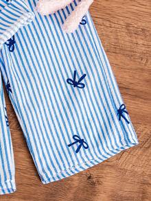 SHEIN Conjunto de ropa casual de camisa de manga larga a rayas con lazo para bebé niña, recién nacido, bebé y niña pequeña de 0 a 3 años, adecuado para usar en casa y al aire libre en otoño/invierno