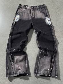 ROMWE MEN Men's Loose Fit Pocketed Wide Leg Casual Jeans - Black - View 1