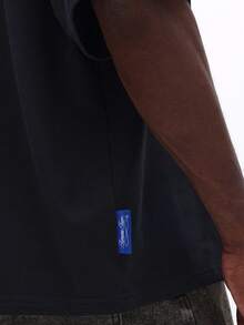 SUMWON Oversized Boxy Fit Cotton T-Shirt With Back Graphic Print Crew Neck Short Sleeves Casual Streetwear Top - Black - View 7