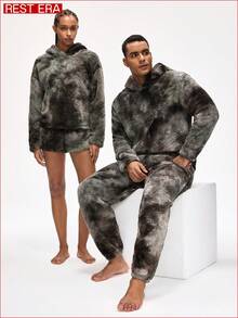 Rest Era Men's Tie-Dye Long Sleeve Hooded Top And Pants Loungewear Set, Fluffy Winter Clothes - Multicolor - View 5