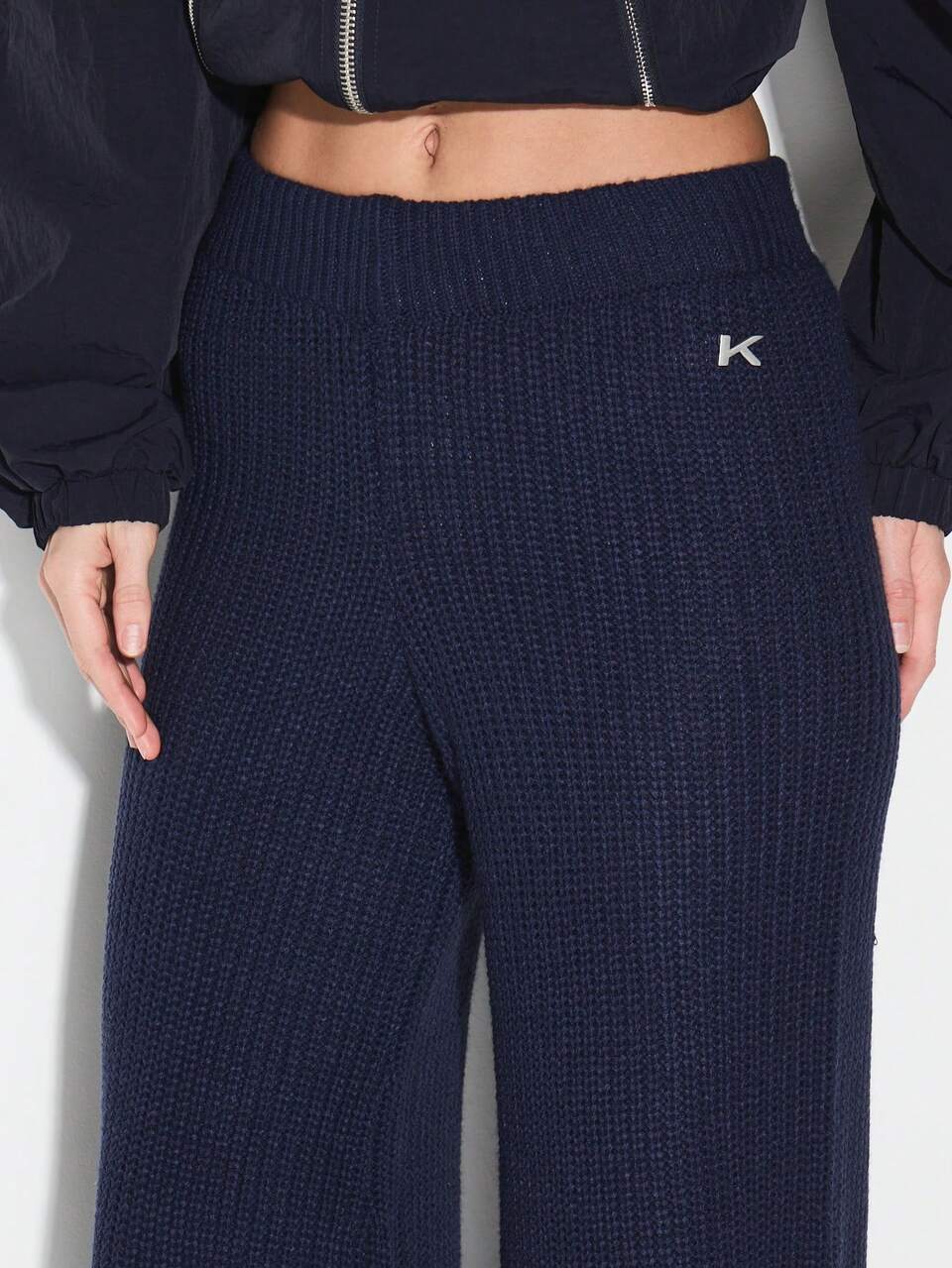 Chunky Knit High Waist Wide Leg Palazzo Trousers Cozy Fall Winter Knitted Pants Loose Fit Ribbed Waistband Full Length Bottoms