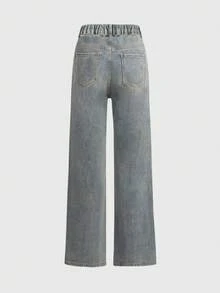 Teen Girls Cute Retro Vintage Light Blue Straight Leg Jeans,Y2K Aesthetic Loose Fit Cotton Denim With Embroidered Cherry,Summer Holiday Back-To-School - Light Wash - View 2