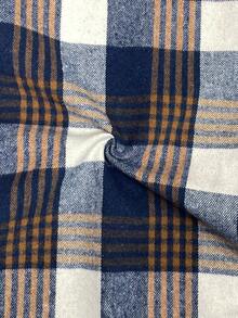 EMERY ROSE 女士格子披肩袖优雅宽松羊毛大衣，秋冬款 - 藍色 - 查看 7