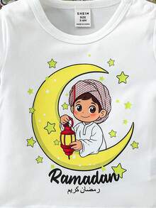 SHEIN Baby Boy Beige Summer Cute Birthday Outfit Moon Print T-Shirt,Pants,Vest & Bag Full Set,Arabic Islamic Clothing Saudi Traditional Dress Party Wear - Multicolor - View 4