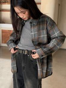 Dazy Kids Tween Girls Plaid Woven Shirt - Grey - View 4