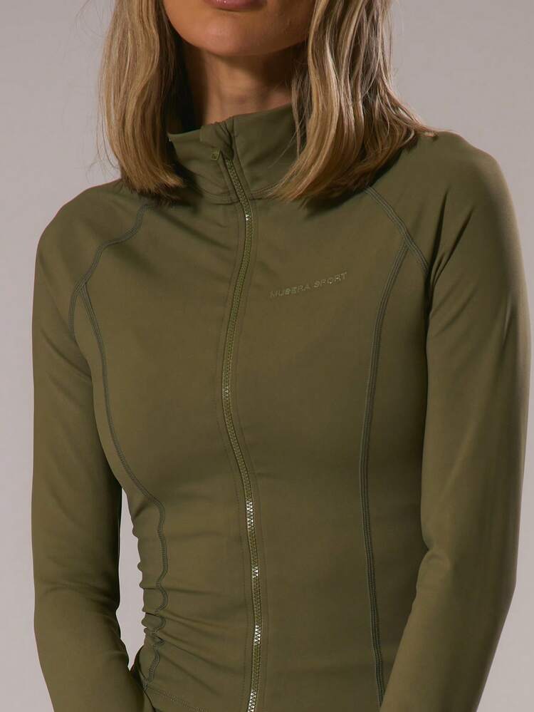 Musera Sport 运动修身 BBL 夹克套装上衣（仅限冬季运动、健身房、休闲、板式网球/健身） - 軍綠色 - 查看 2
