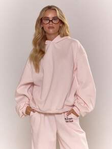 MUSERA Graphic Print Hoodie Tracksuit Top Only Fall Autumn Cosy Jumper Cute Casual Outings Winter  Two Pieces Lounge Set Comfortable Coffee Club Valentines Day - Pink - View 5