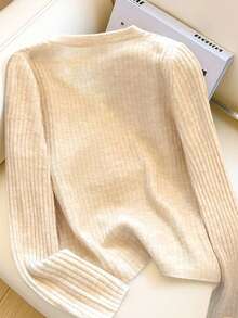 Resyla 女士柔软针织休闲百搭大码开衫，秋冬款 - 杏色 - 查看 2