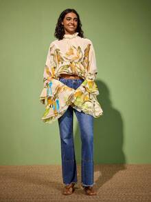 Felipe Marques Floral Print Casual Elegant Dignified Sexy Bohemian Country Style Chiffon Blouse, Suitable For Daily Wear, Travel, Vacation, Date, Party, Christmas, Valentine's Day - Multicolor - View 6