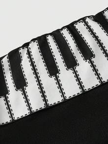 ROMWE Grunge Punk Plus Size Y2K Millennium Piano Keyboard Print Cropped Camisole Top - Black - View 3