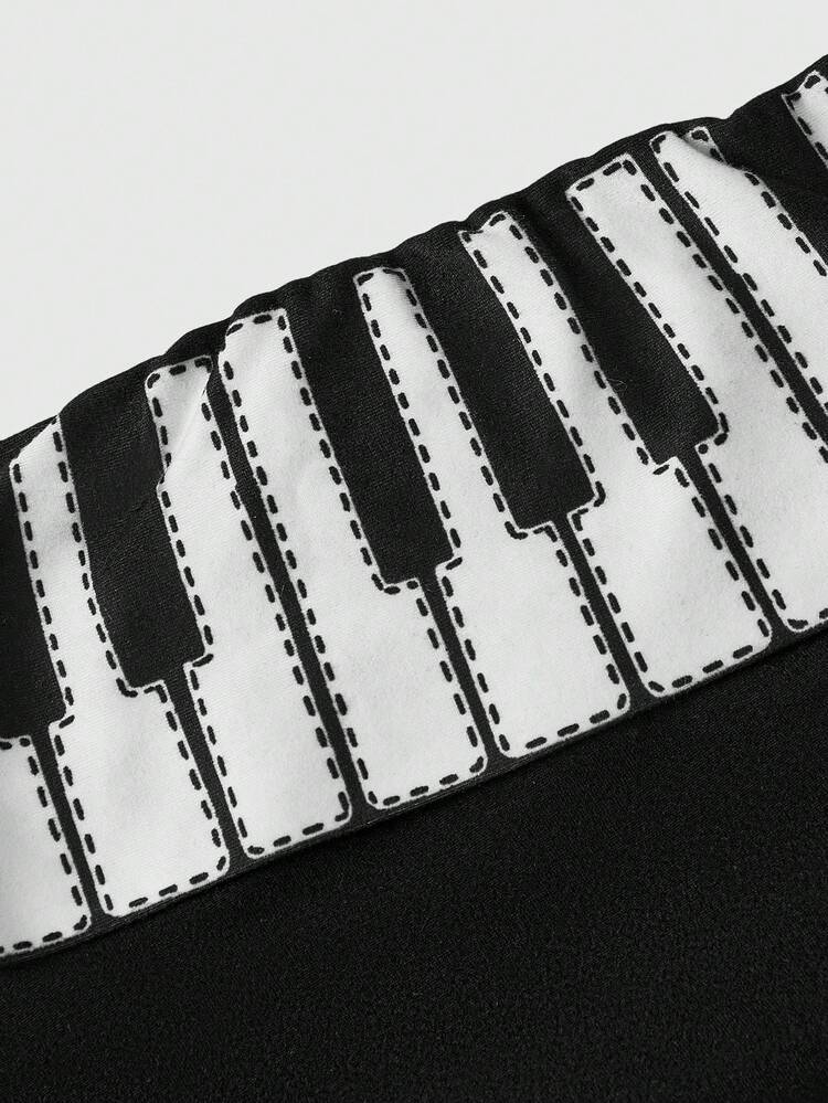 ROMWE Grunge Punk Plus Size Y2K Millennium Piano Keyboard Print Cropped Camisole Top - Black - View 3