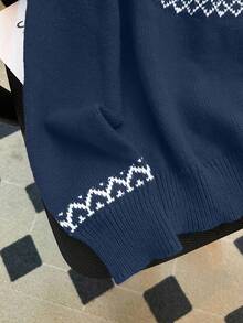 Franclia Sweater Rajut Kasual Motif Kepingan Salju Natal, Musim Gugur/Musim Dingin - Royal Blue - View 4