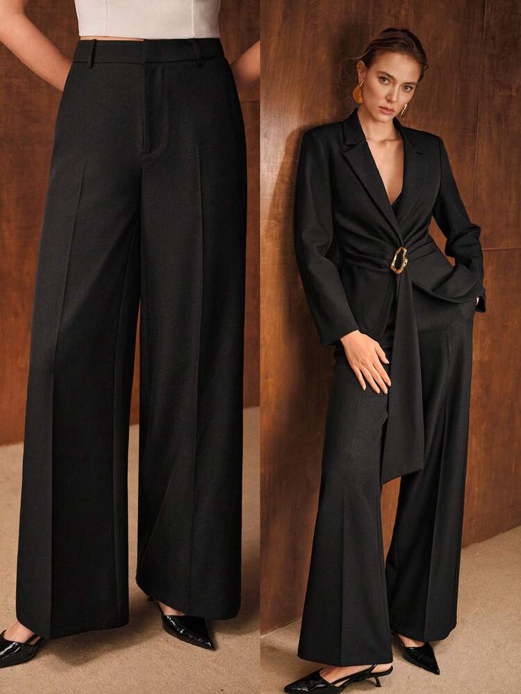 WOMEN'S PRESS CREASE WIDE LEG LONG SUIT PANTS