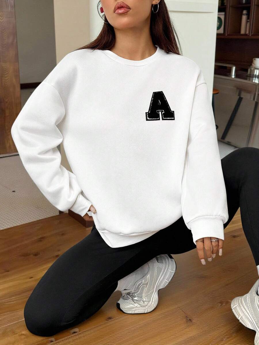 SHEIN EZwear 女士秋冬新款运动卫衣和紧身裤套装 - 黑與白 - 查看 1