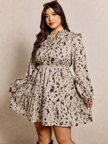 Elaquor Modisches Langarm-Kleid mit Allover-Muster in Große Größen, Herbst - Verschiedenfarbig - Übersicht 6