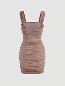 SHEIN MOD Vestido de tirantes fruncido bajo cruzado de malla - Rosa vieja - Ver 2