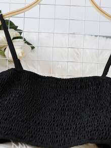 Franclia Women's Pleated Spaghetti Strap Crop Top & Mini Skirt 2 Piece Set, Sexy Midriff-Baring, Floral Print, Spring/Summer Two Piece Set Women Skirt Black And White Skirt Elastic Waist Skirt Set Long Skirt Sets Summer - Black and White - View 3