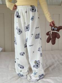 DAZY Pantalones de estar por casa de felpa con estampado de koalas para niñas preadolescentes - Blanco - Ver 5