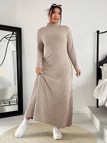 SHEIN EZwear Plus Size Casual Apricot Color Dress, Autumn/Winter - Apricot - View 3