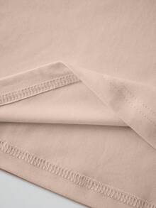 EMERY ROSE Y2K风格V领七分袖T恤，醒目图案，休闲时尚女式上衣，春夏佳礼 - 卡其色 - 查看 5