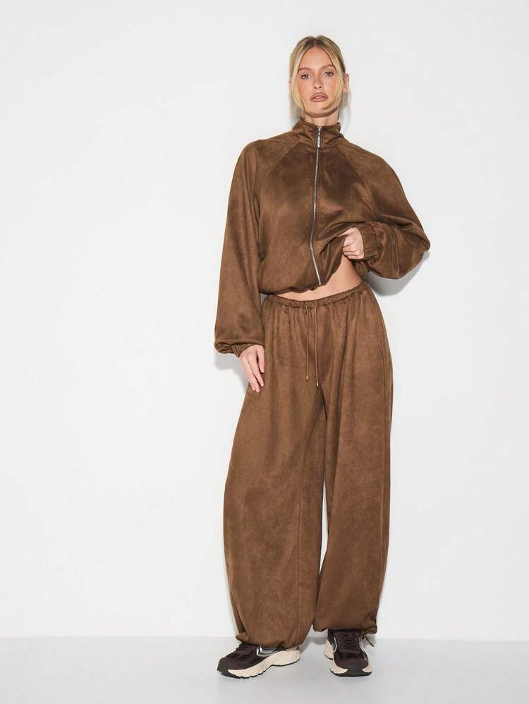 KIZN Suede Wide Leg Palazzo Pants With Drawstring