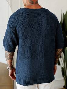 Manfinity Homme 男士休闲纯色针织毛衣 - 寶藍色 - 查看 2