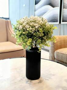 1个陶瓷外观塑料复合花瓶，不易碎，高7.8英寸，简约桌面花瓶，可插干花，适用于蒲苇草装饰和人造花，波西米亚风格，适合婚礼宴会餐桌装饰、家居装饰、花瓶、中心摆件、餐桌装饰、秋季装饰 - 黑色 - 查看 6