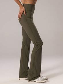 Musera Sport 运动修身喇叭瑜伽裤，冬季运动健身休闲板式网球健身 - 軍綠色 - 查看 3