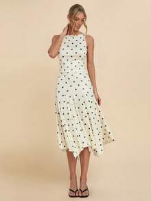 COSMINA 两件套女士优雅波点不对称下摆套装，百搭叠穿，适合约会和日常穿着，四季皆宜 - 杏色 - 查看 4