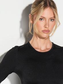 KIZN High Shine Long Sleeve Cropped Active Top For Sports Training Workouts - Black - View 6