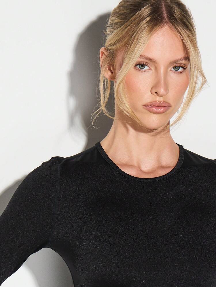 KIZN Top corto de manga larga de alto brillo