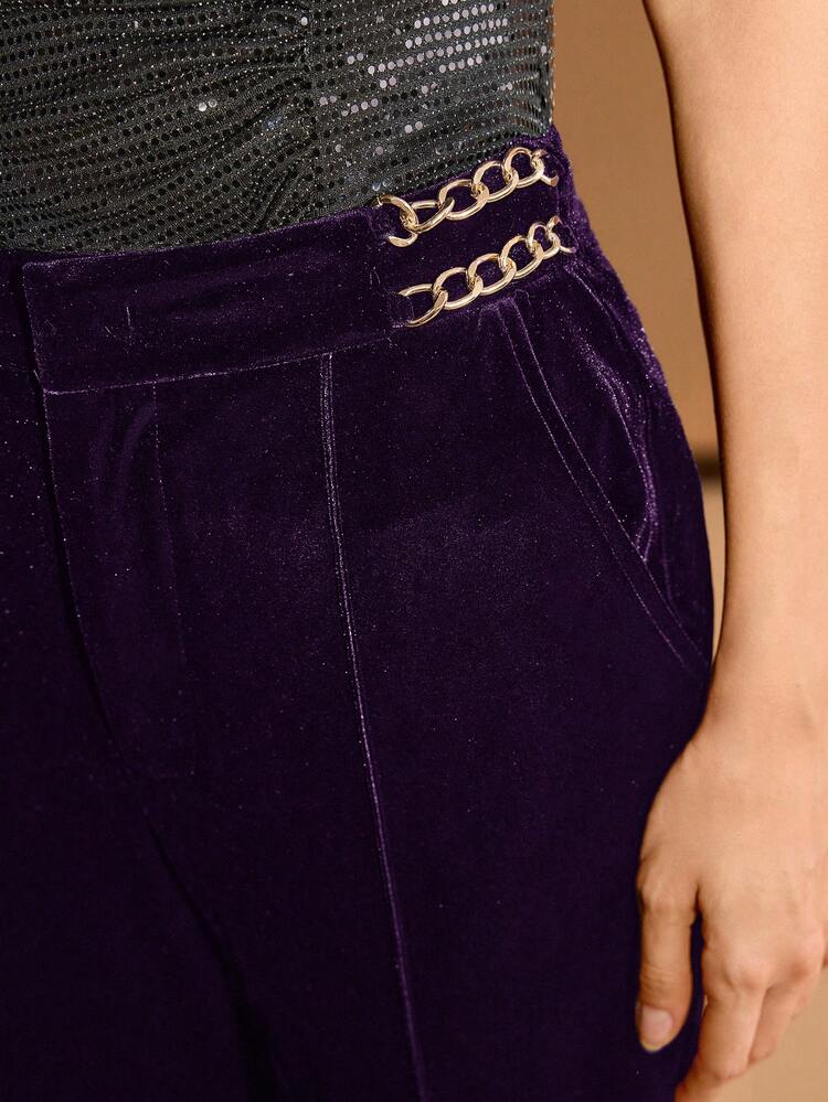 WOMEN'S VELVET PANTS WITH METAL DECORATION, AUTUMN/WINTER