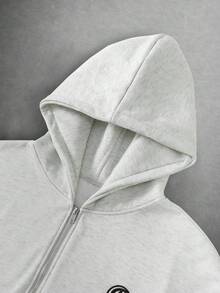 PAVTROS 男士字母刺绣连帽拉链长袖卫衣，灰色 - 灰色 - 查看 6