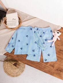 SHEIN Conjunto de ropa casual de camisa de manga larga a rayas con lazo para bebé niña, recién nacido, bebé y niña pequeña de 0 a 3 años, adecuado para usar en casa y al aire libre en otoño/invierno