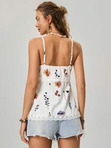 Freevana Áo hai dây nữ in hoa, cài cúc phía trước, phong cách mùa hè boho lãng mạn đồng quê. - trắng - Xem 5