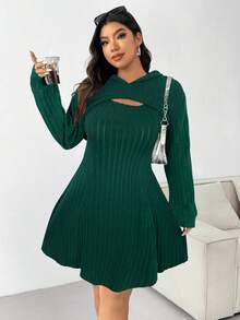 SHEIN EZwear Plus Size Black Chunky Rib Knit Sweatshirt Dress Set, Early Autumn
