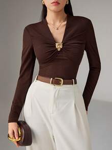 Heiryn Chemise élégante de navettage pour femmes avec décoration métallique, automne